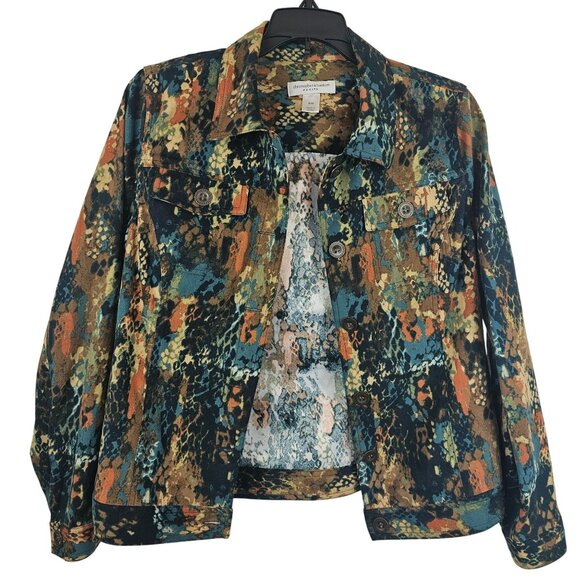 Womens Western Rustic Abstract Modern Chic Boutique Autumn Earthy Shirt Petite M - Picture 2 of 14